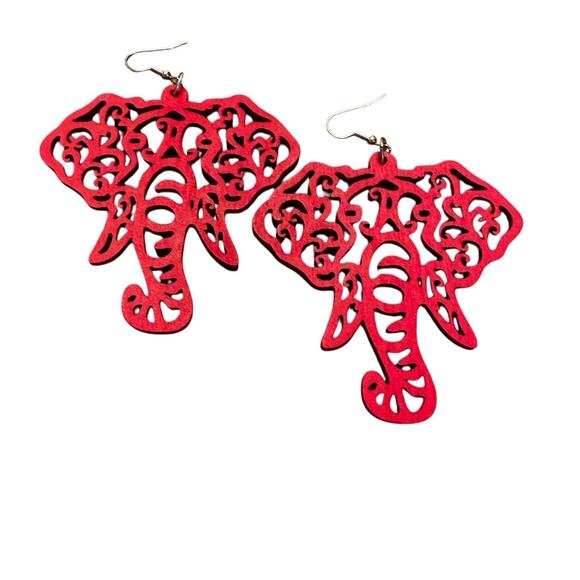 Alabama red "A" Elephant Earrings - Bama Earrings - Roll Tide Earrings - Picture 1 of 1